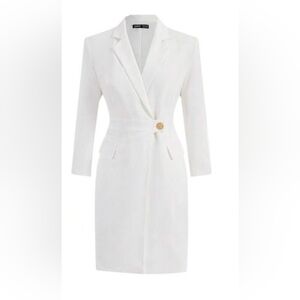 NWT SHEIN BizChic Women's White Short Dress With Suit Collar, Medium